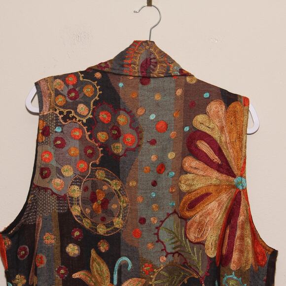 ANU Open Front Embroidered Vest Size XL Boho Cardigan Jacket - Picture 6 of 8